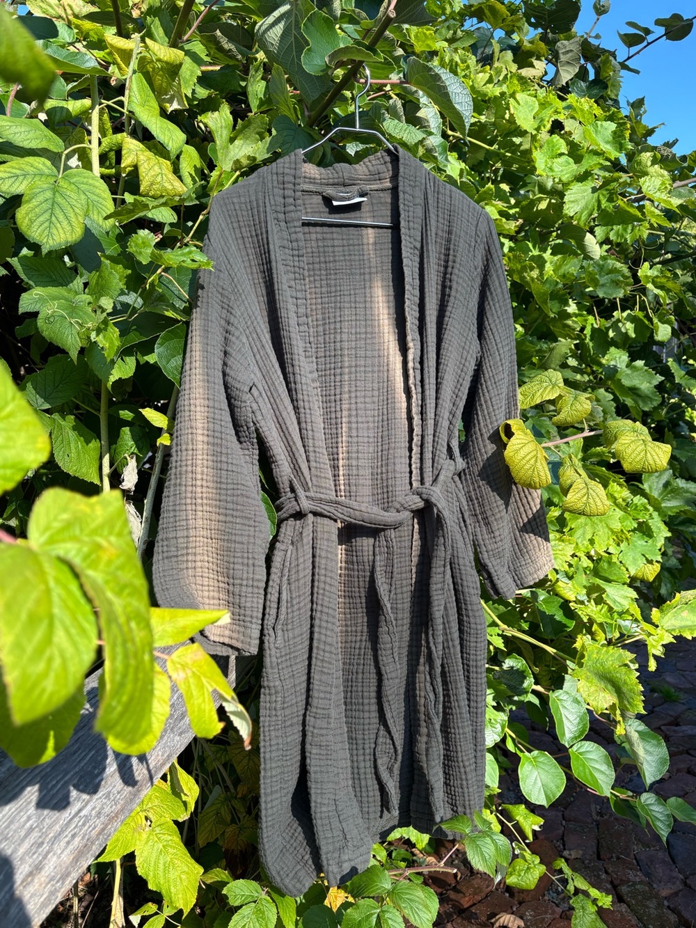 PARACHUTE Women’s 100% Cotton Double Gauze Olive Green Tie Dye Wrap Robe
